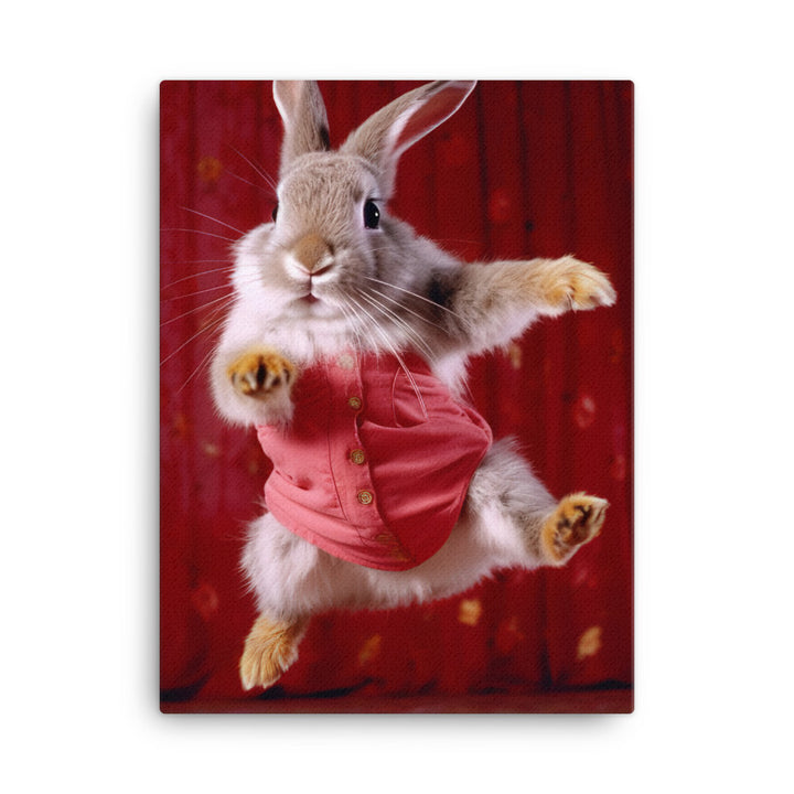 Harlequin Bunny Enjoying a Playful Hop Canvas - PosterfyAI.com