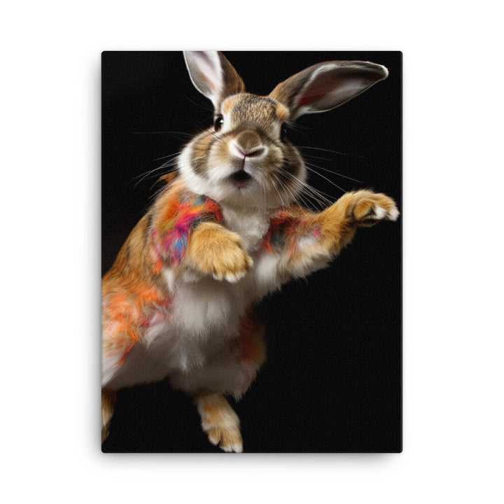 Harlequin Bunny Enjoying a Playful Hop Canvas - PosterfyAI.com