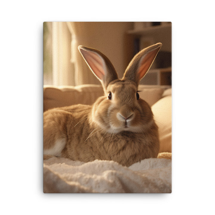 Flemish Giant Bunny in a Cozy Setting Canvas - PosterfyAI.com