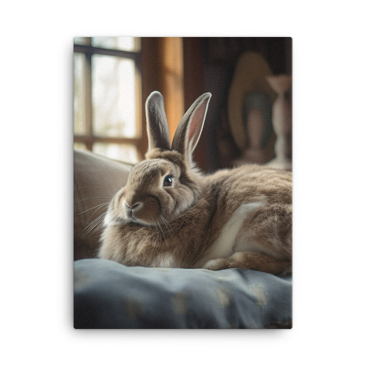 Flemish Giant Bunny in a Cozy Setting Canvas - PosterfyAI.com