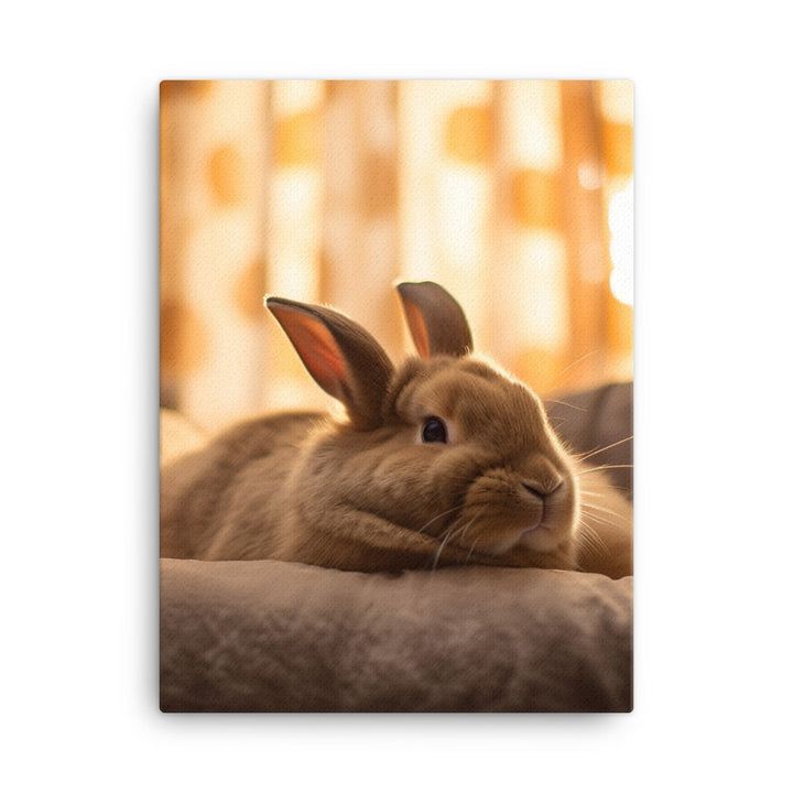 Flemish Giant Bunny in a Cozy Setting Canvas - PosterfyAI.com