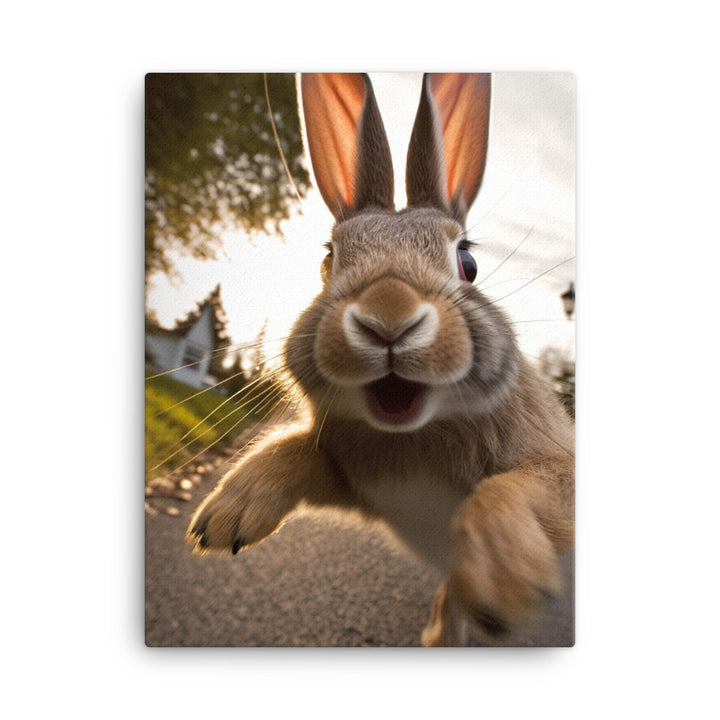 Flemish Giant Bunny Enjoying a Playful Hop Canvas - PosterfyAI.com