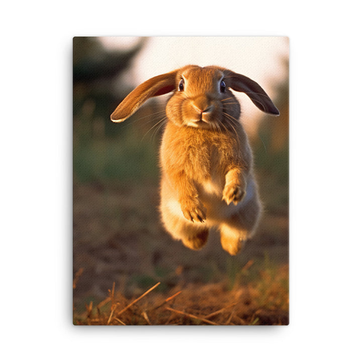 English Lop Bunny Enjoying a Playful Hop Canvas - PosterfyAI.com