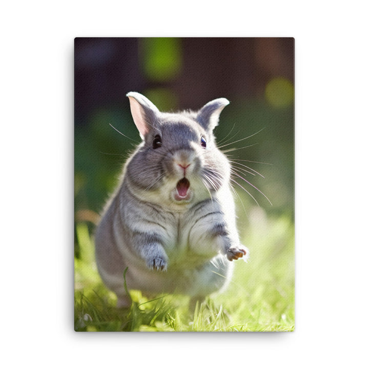 Chinchilla Bunny Enjoying a Playful Hop Canvas - PosterfyAI.com