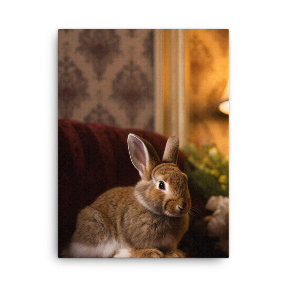 Britannia Petite Bunny in a Cozy Setting Canvas - PosterfyAI.com