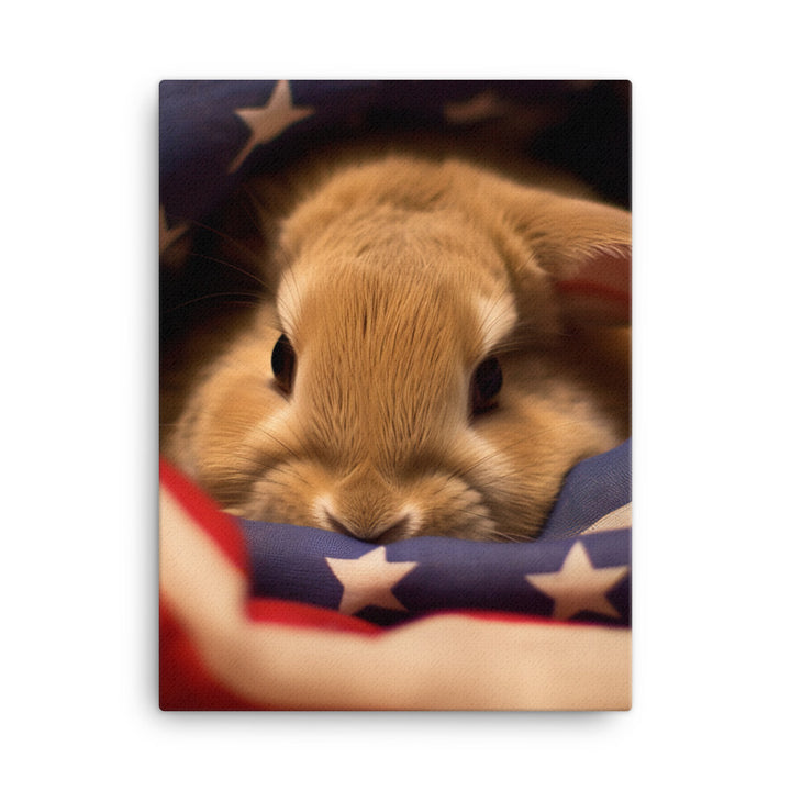 American Bunny Nestled in a Soft Blanket Canvas - PosterfyAI.com