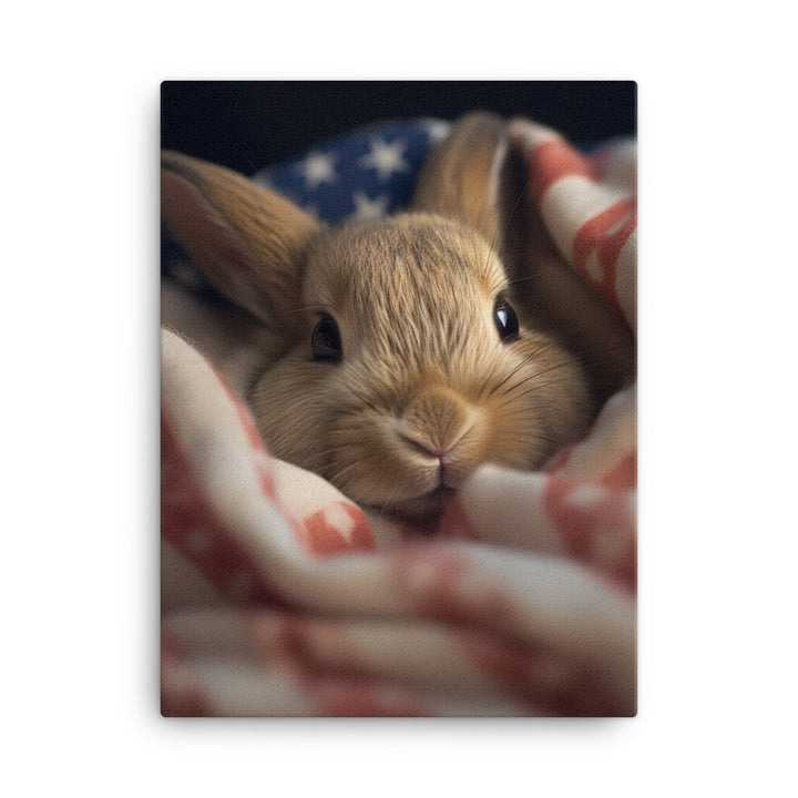 American Bunny Nestled in a Soft Blanket Canvas - PosterfyAI.com