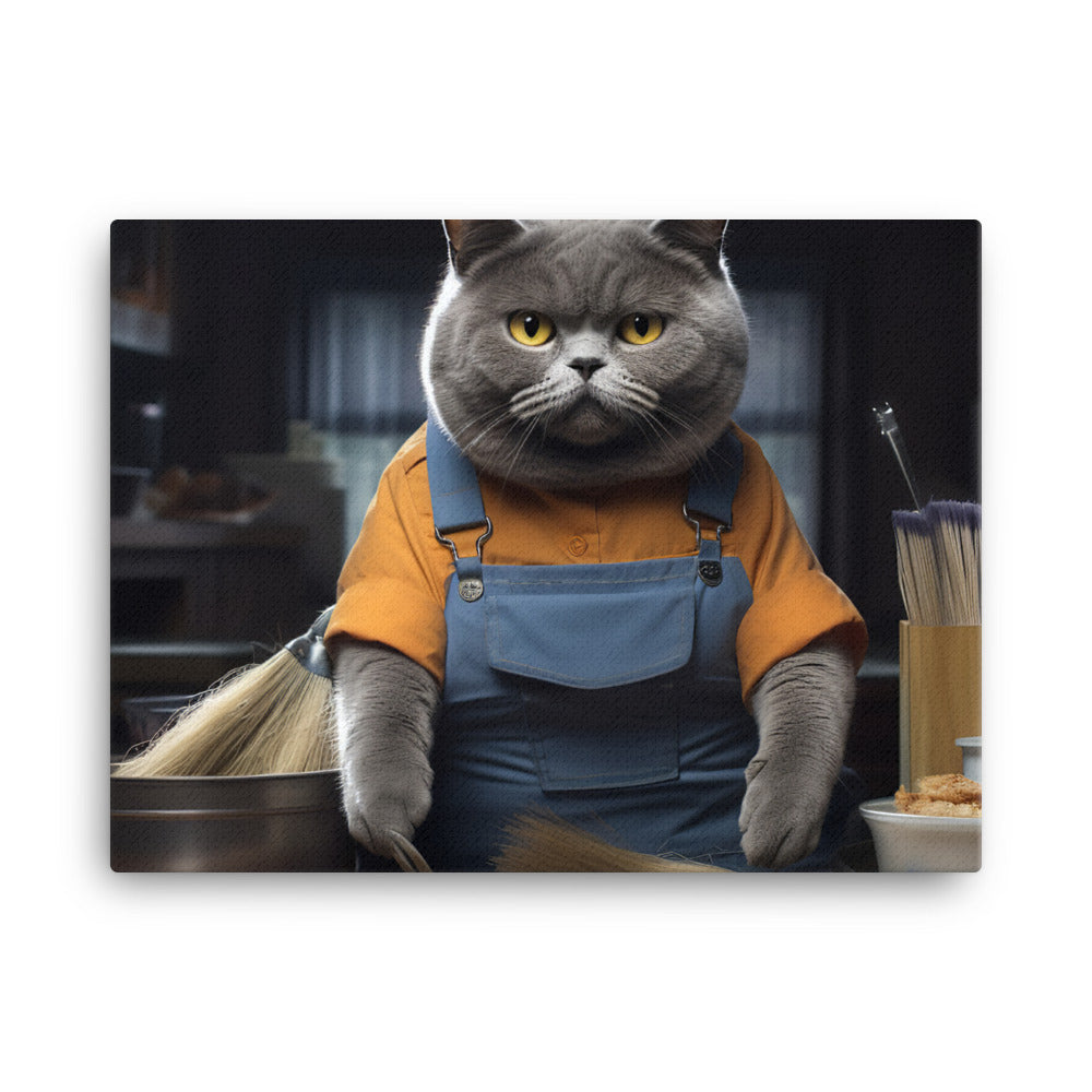 British Shorthair Janitor Canvas - PosterfyAI.com