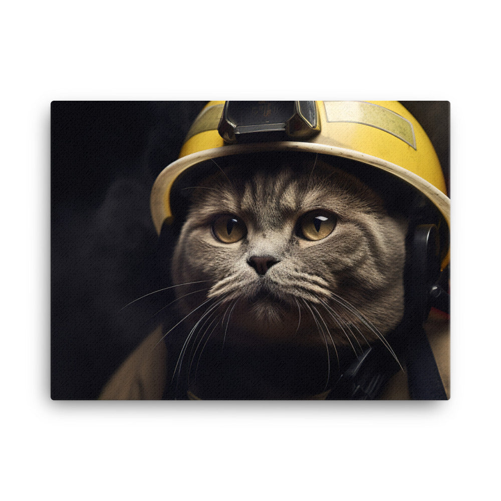 British Shorthair Firefighter Canvas - PosterfyAI.com