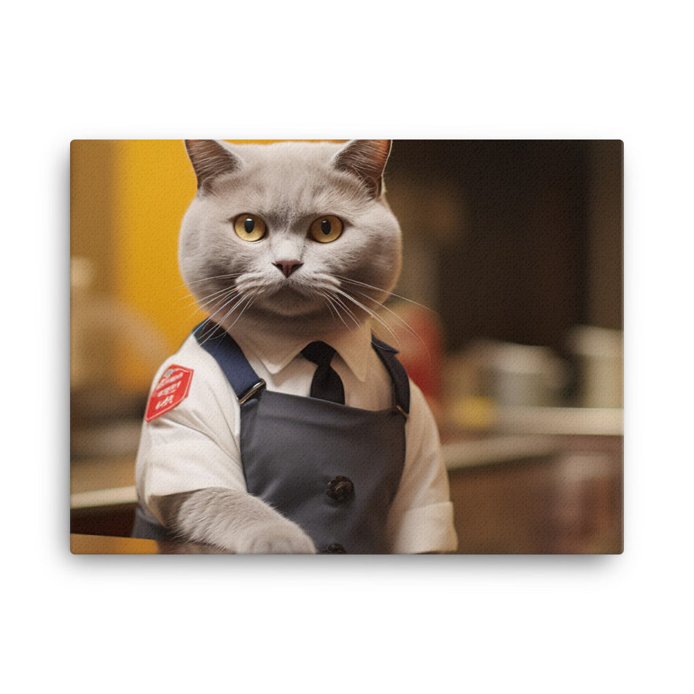 British Shorthair Fast Food Crew Canvas - PosterfyAI.com