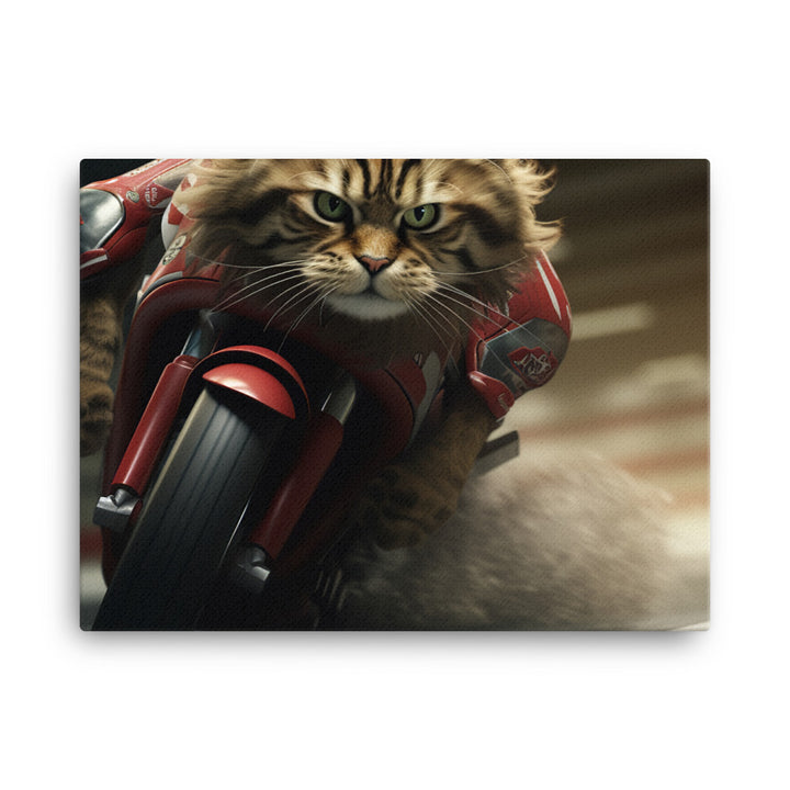 Maine Coon Superbike Athlete Canvas - PosterfyAI.com