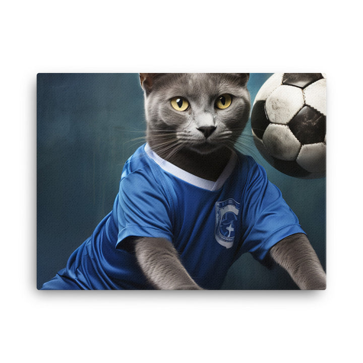 Russian Blue Football Player Canvas - PosterfyAI.com