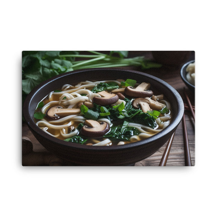 Vegetarian Udon Soup with Shiitake Mushrooms canvas - Posterfy.AI