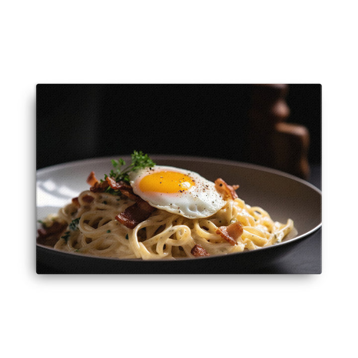 Udon Carbonara with Bacon and Egg canvas - Posterfy.AI