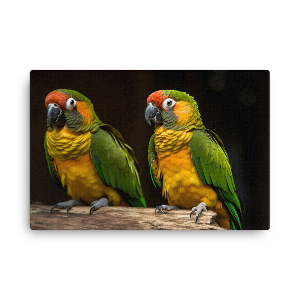 Two Conures perched side by side canvas - Posterfy.AI