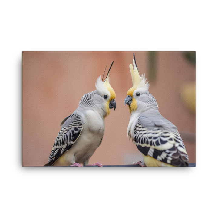 Cute and Curious Cockatiels canvas - Posterfy.AI