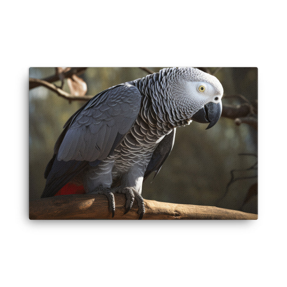 Curious African Grey Parrot canvas - Posterfy.AI