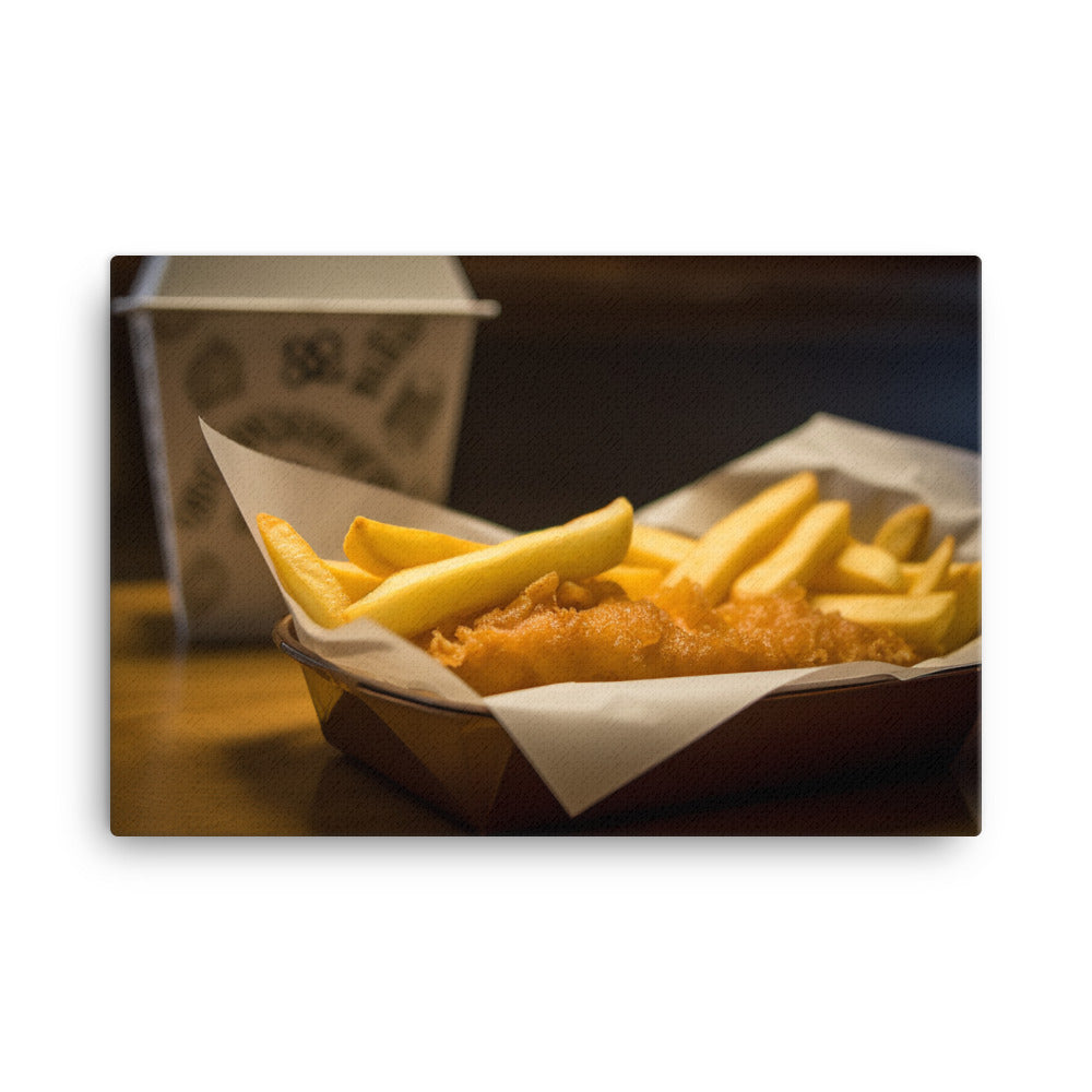 A piping hot serving of fish and chips canvas - Posterfy.AI