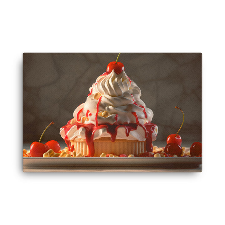 Strawberry Shortcake Soft Serve Sundae canvas - Posterfy.AI