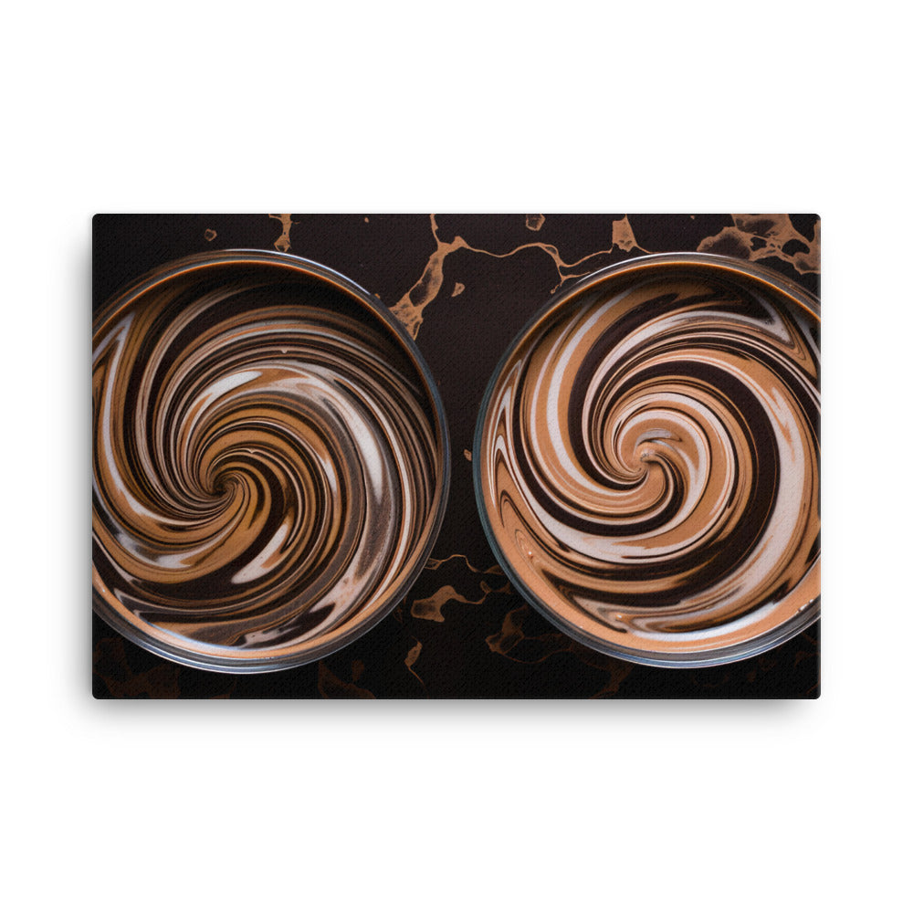 Two glasses of chocolate peanut butter smoothie  canvas - Posterfy.AI