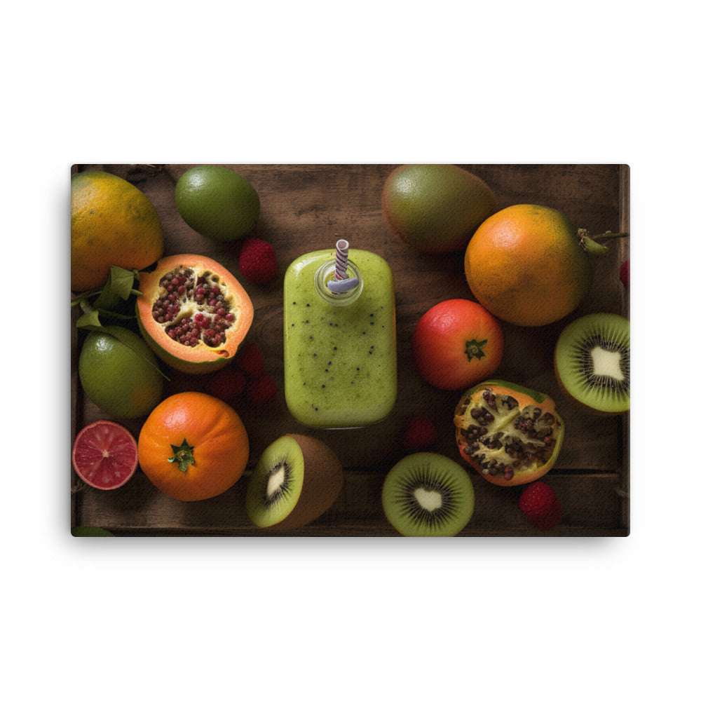 A pitcher of tropical green smoothie canvas - Posterfy.AI