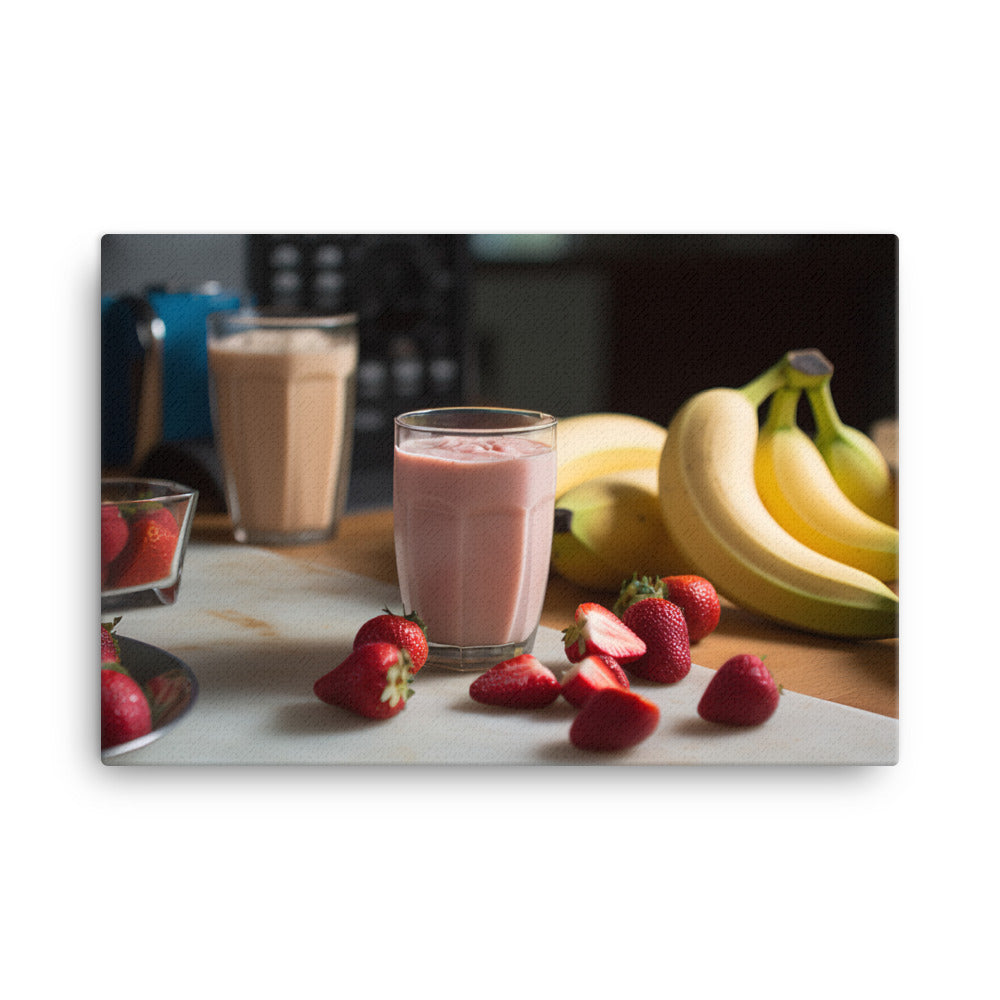 Strawberries and bananas for a smoothie canvas - Posterfy.AI