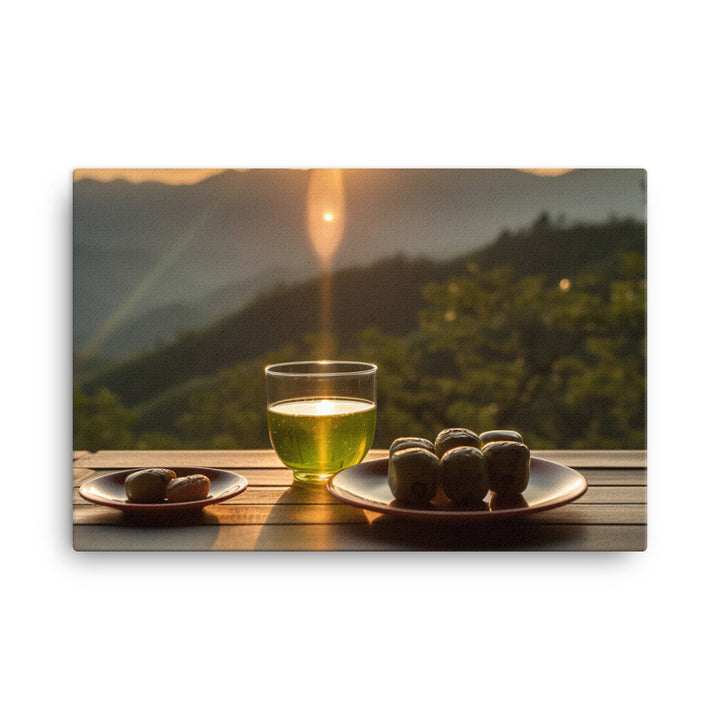 Green tea time with a view canvas - Posterfy.AI