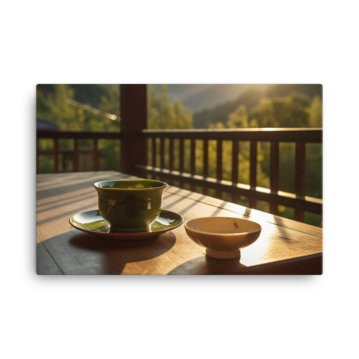 Green tea time with a view canvas - Posterfy.AI