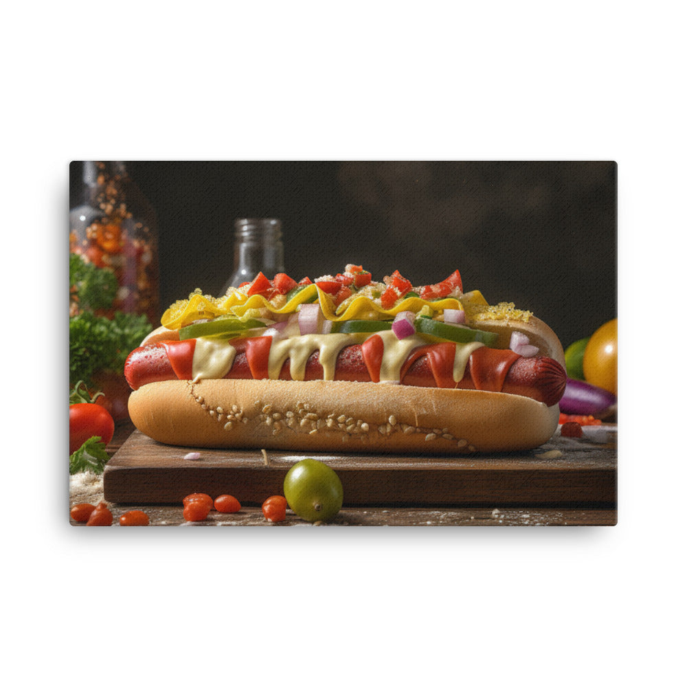 Chicago Style Hot Dog canvas - Posterfy.AI