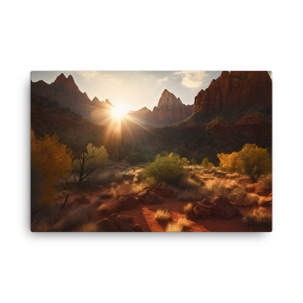 Witness the Suns Warm Embrace Over Zion canvas - Posterfy.AI