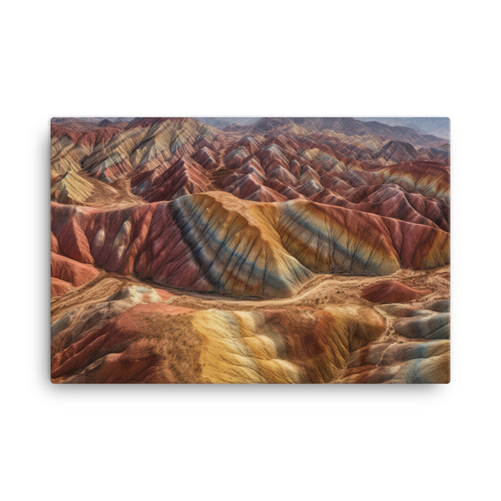 Zhangye Danxia Landform from Above canvas - Posterfy.AI