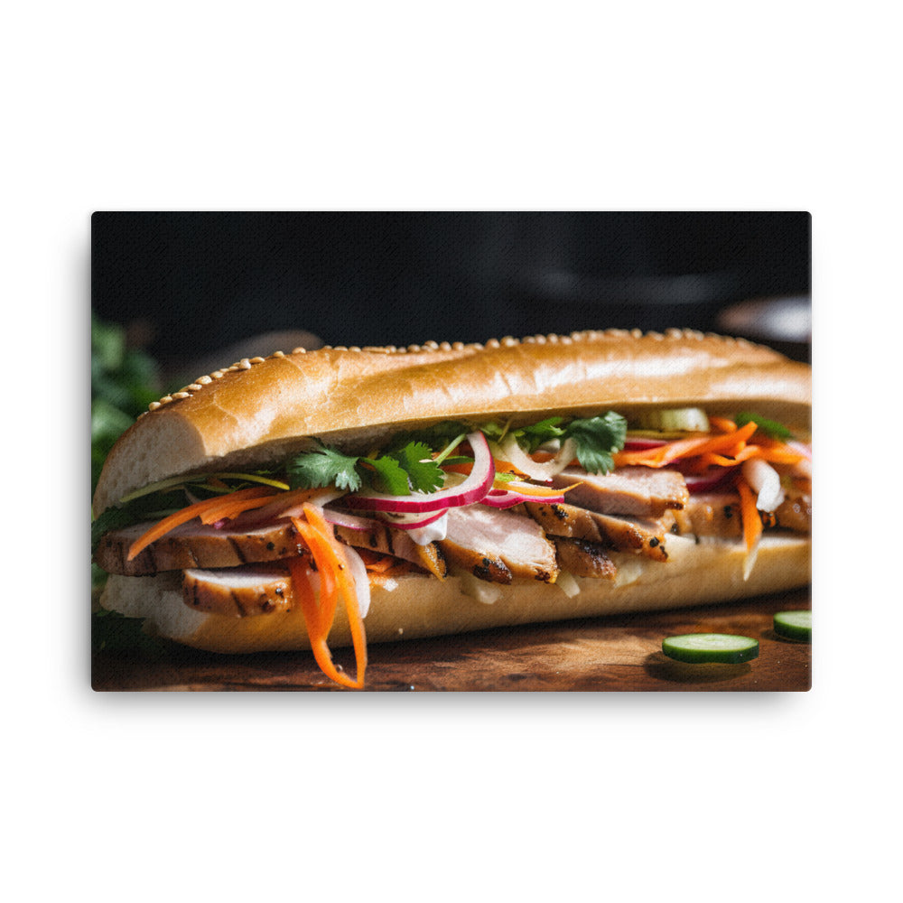 Vietnamese Banh Mi with Grilled Pork and Pickled Vegetables canvas - Posterfy.AI