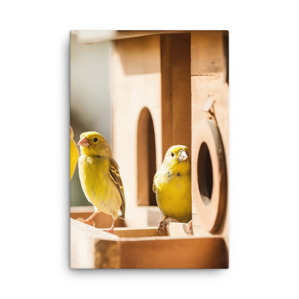 Singing canaries in a birdhouse Canvas - PosterfyAI.com