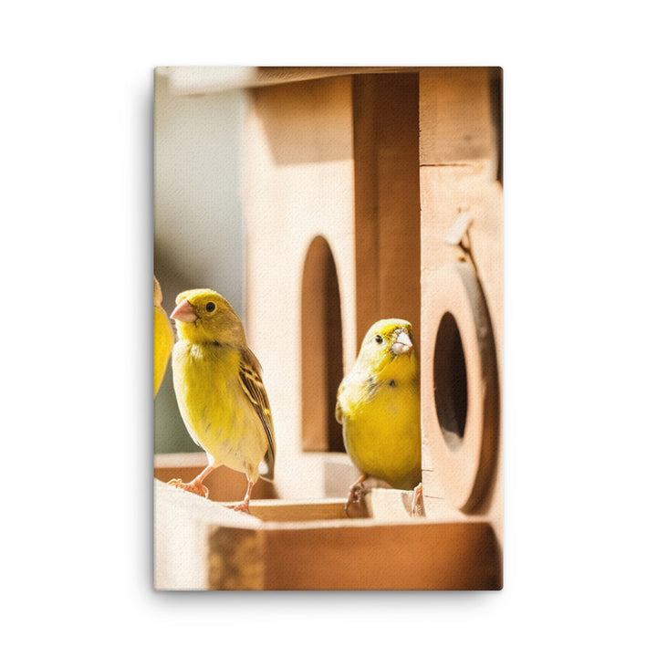 Singing canaries in a birdhouse Canvas - PosterfyAI.com