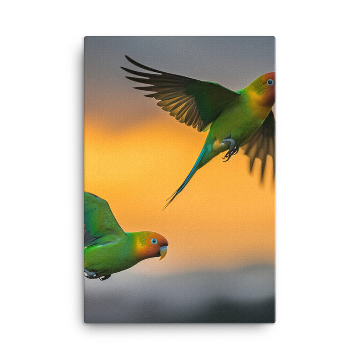 Lovebirds in Flight Canvas - PosterfyAI.com