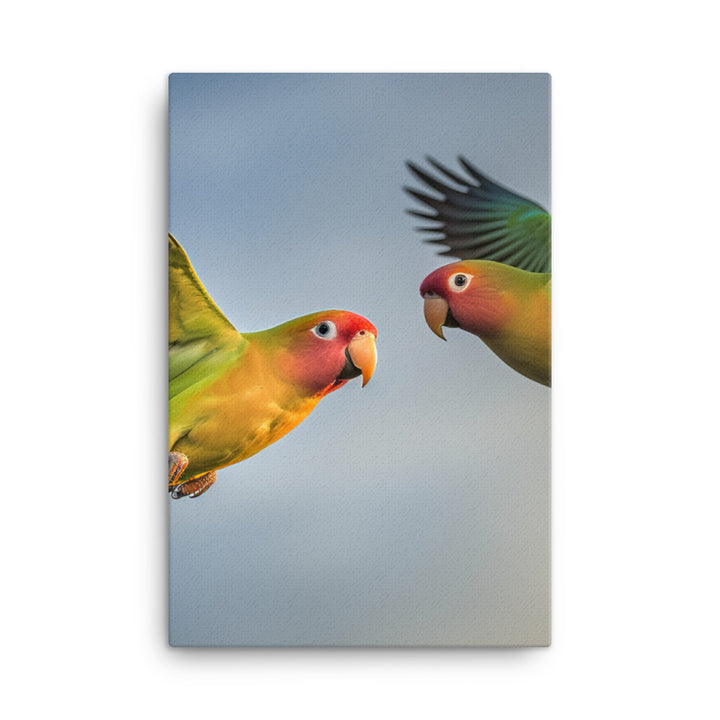 Lovebirds in Flight Canvas - PosterfyAI.com