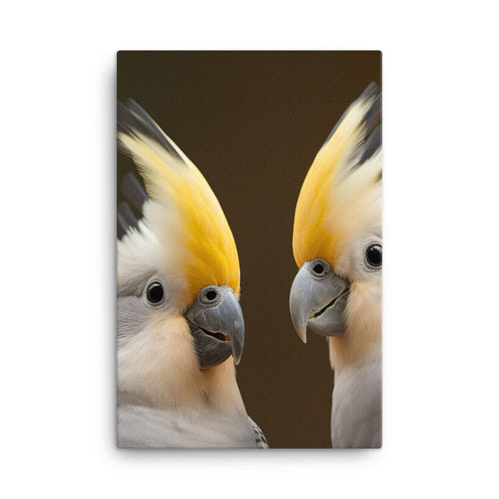 Cute and Curious Cockatiels Canvas - PosterfyAI.com
