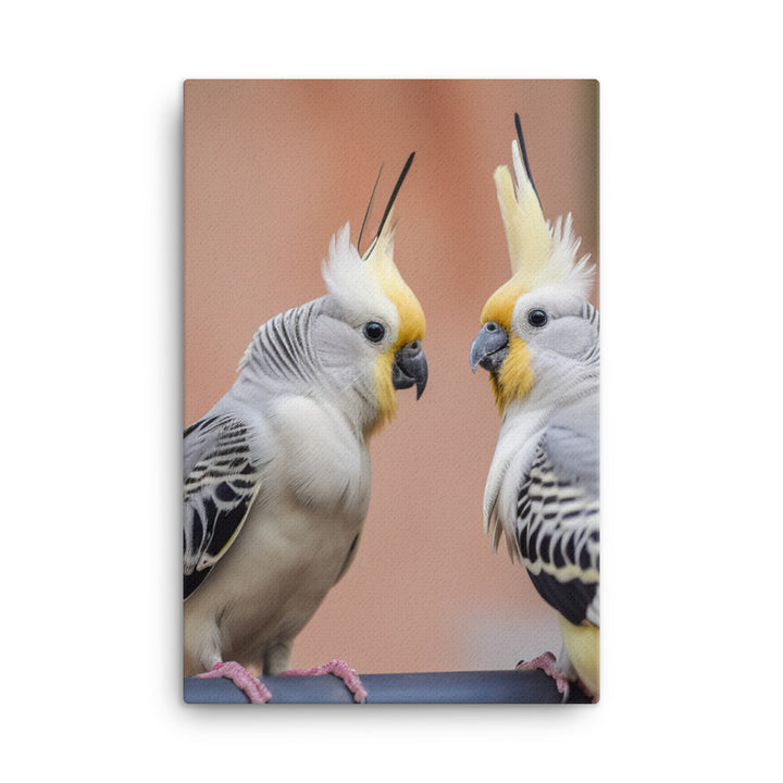 Cute and Curious Cockatiels Canvas - PosterfyAI.com