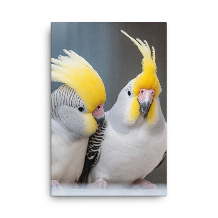Cute and Curious Cockatiels Canvas - PosterfyAI.com