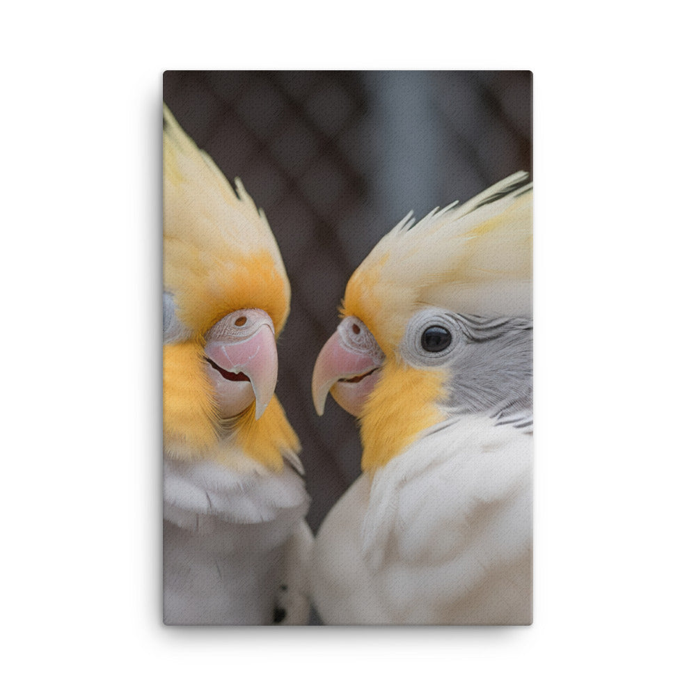 Cute and Curious Cockatiels Canvas - PosterfyAI.com