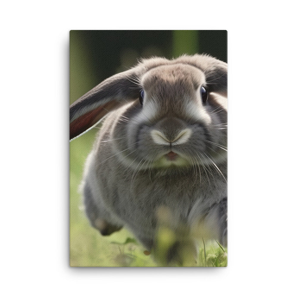 Playful Mini Lop Bunny in a Meadow Canvas - PosterfyAI.com