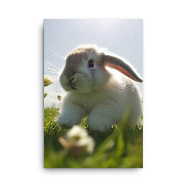 Playful Mini Lop Bunny in a Meadow Canvas - PosterfyAI.com