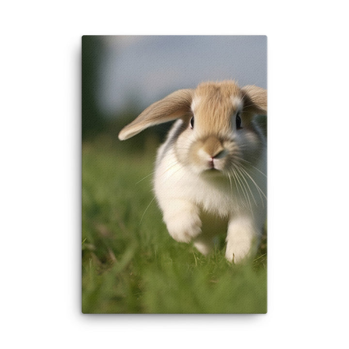Playful Mini Lop Bunny in a Meadow Canvas - PosterfyAI.com