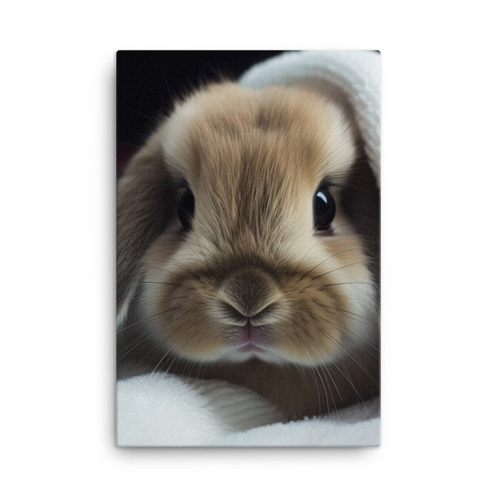 Mini Lop Bunny in a Cozy Blanket Canvas - PosterfyAI.com
