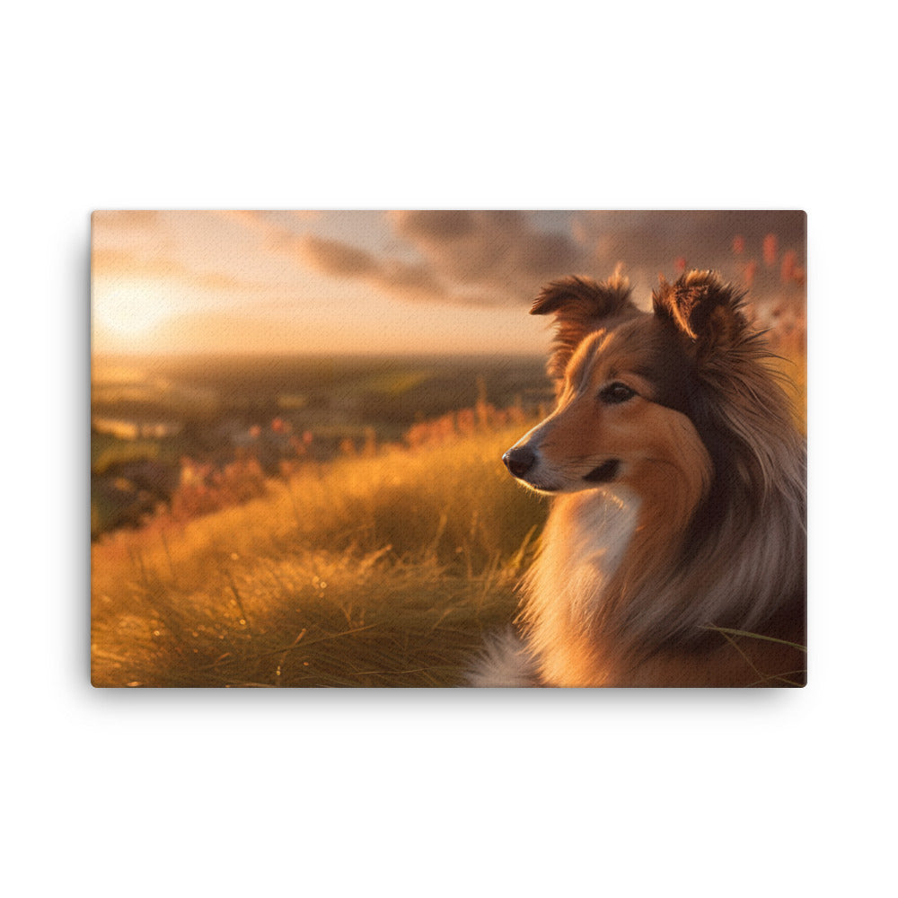 Shetland Sheepdog Watching the Sunset canvas - Posterfy.AI