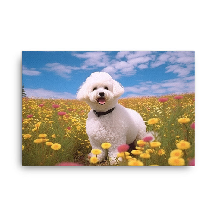 Bichon Frise in a Field of Flowers canvas - Posterfy.AI