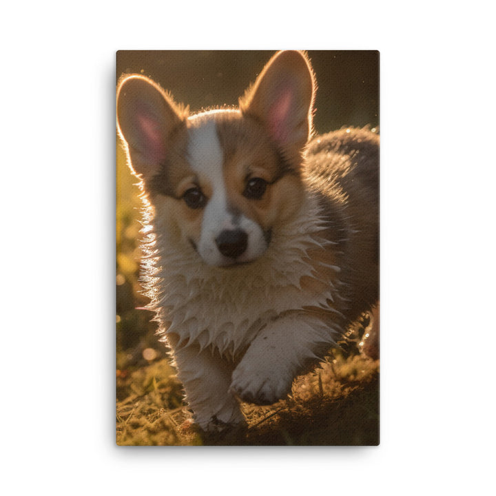 Welsh Corgi Puppy Playing Canvas - PosterfyAI.com