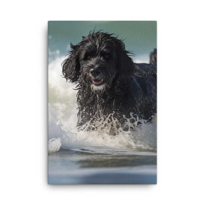 Waves with a Portuguese Water Dog Canvas - PosterfyAI.com