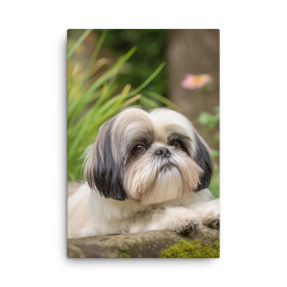 Regal Shih Tzu Posing in the Garden Canvas - PosterfyAI.com