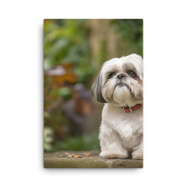 Regal Shih Tzu Posing in the Garden Canvas - PosterfyAI.com
